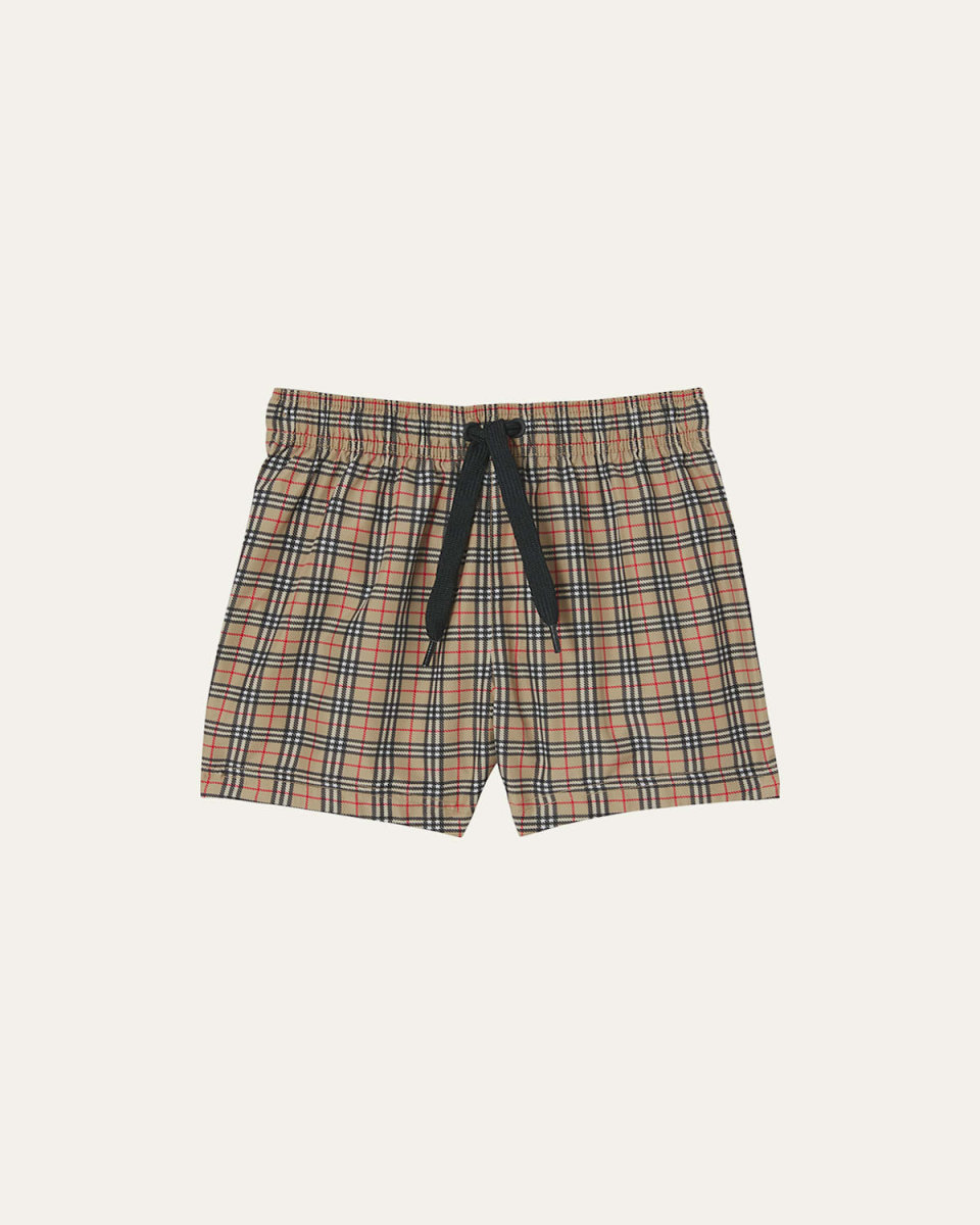 Boy's Kameron Vintage Check Swim Trunks, Size 6M-2